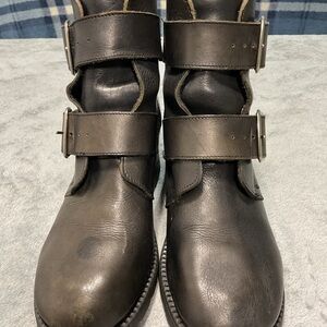 ALDO Leather Moto Ankle Boots Double Buckle Block Heel Size 9